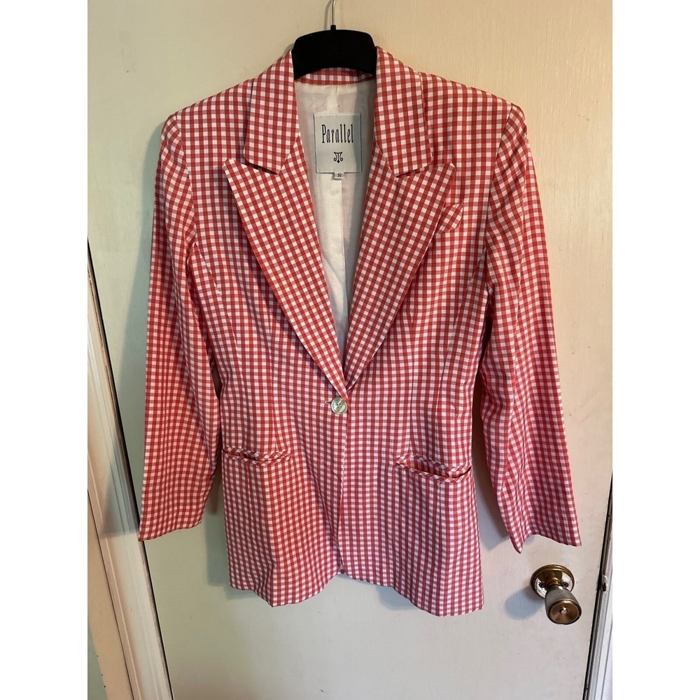 Parallel Gingham Blazer Red White Checkered Y2K Woman's Small